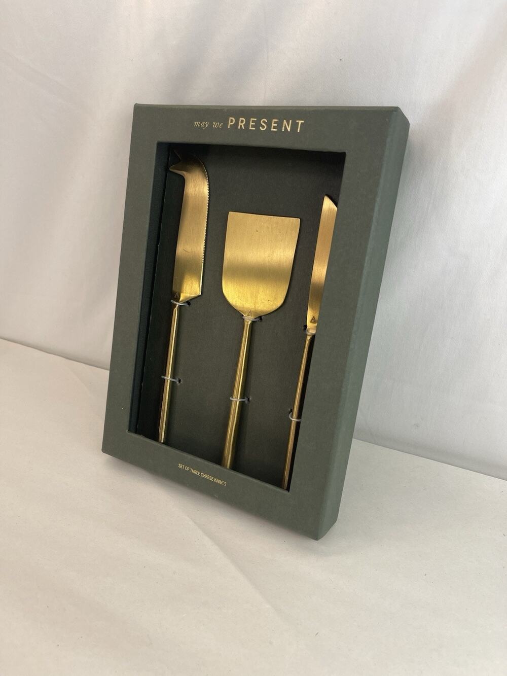 Anthropologie May We Present Brass Cheese Knives Set of 3 Monogram Letter A NIB